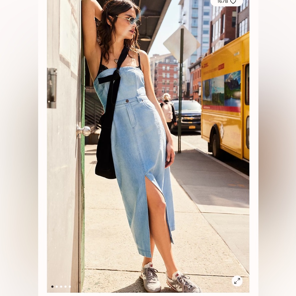 Free People Picture Perfect Strapless Tube Denim Midi Dress 10 - Picture 1 of 7